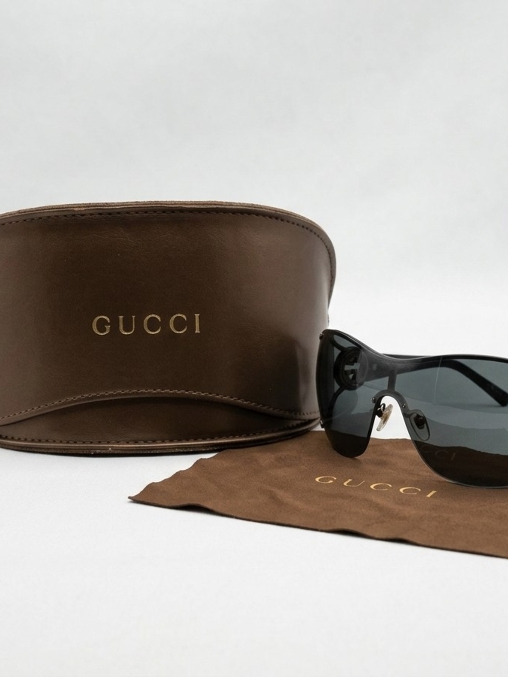 Gucci Black Shield Sunglasses with Brown Case